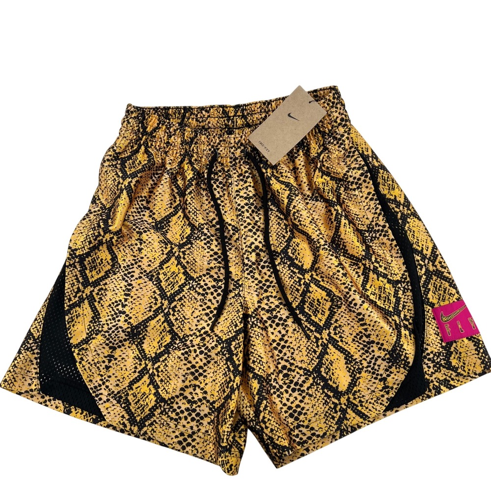 Nike Womens Dri-FIT Snakeskin‎ Basketball Shorts Yellow Black DH7348-709 XS